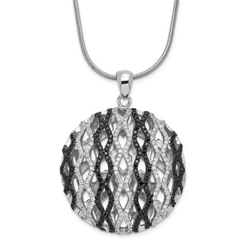 Sterling Silver Black & Clear CZ Brilliant Embers Wavy Circle Necklace