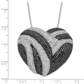 Sterling Silver Black & Clear CZ Brilliant Embers Heart Necklace — alternate view