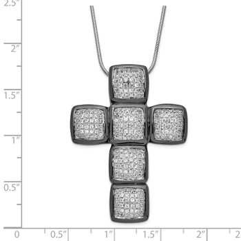 Sterling Silver w/ Black Rhodium & CZ Brilliant Embers Cross Necklace — alternate view