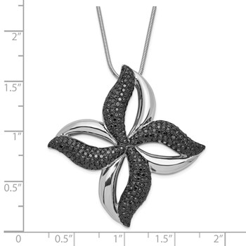 Sterling Silver Black CZ Brilliant Embers Flower Necklace — alternate view