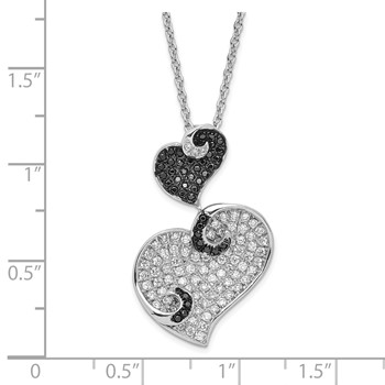 Sterling Silver Black & Clear CZ Brilliant Embers Hearts Necklace — alternate view