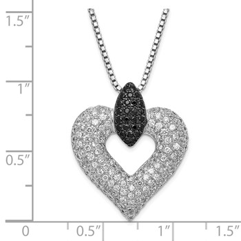 Sterling Silver Black & Clear CZ Brilliant Embers Heart w/ 2in ext Necklace — alternate view
