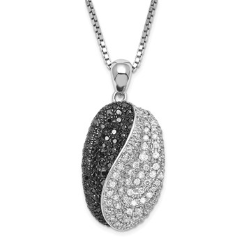 SS Black & Clear CZ Brilliant Embers Fancy Oval w/ 2in ext Necklace