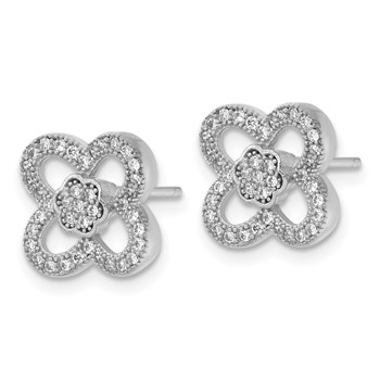 Sterling Silver & CZ Brilliant Embers Floral Post Earrings — alternate view