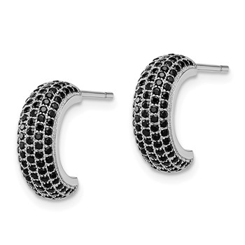 Brilliant Embers Sterling Silver Rhodium-plated 198 Stone Black Micro Pavé CZ J Hoop Post Earrings — alternate view
