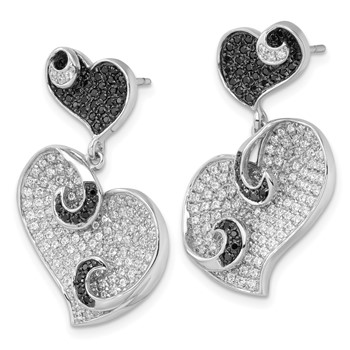 Sterling Silver & CZ Brilliant Embers Heart Post Dangle Earrings — alternate view
