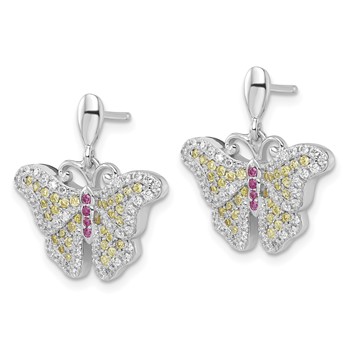 Sterling Silver Yellow, Pink & Clear CZ Brilliant Embers Butterfly Earrings — alternate view