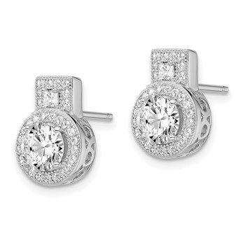 Brilliant Embers Sterling Silver Rhodium-plated 62 Stone Micro Pavé Halo CZ Earrings — alternate view