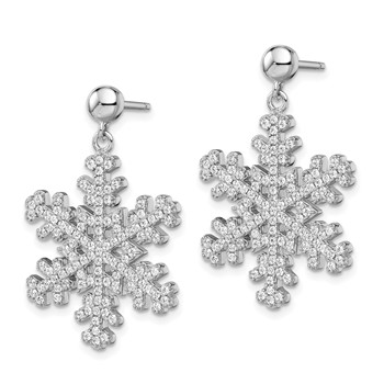 Brilliant Embers Sterling Silver Rhodium-plated 242 Stone Micro Pavé CZ Snowflake Dangle Post Earrings — alternate view