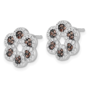 Sterling Silver Brown & Clear CZ Brilliant Embers Flower Post Earrings — alternate view