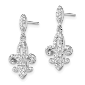 Brilliant Embers Sterling Silver Rhodium-plated 940 Stone Micro Pavé CZ Fleur De Lis Post Dangle Earrings — alternate view