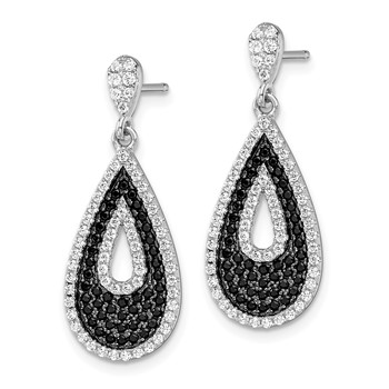 Brilliant Embers Sterling Silver Rhodium-plated 212 Micro Pavé Black and White CZ Teardrop Dangle Post Earrings — alternate view