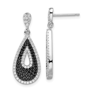 Brilliant Embers Sterling Silver Rhodium-plated 212 Micro Pavé Black and White CZ Teardrop Dangle Post Earrings