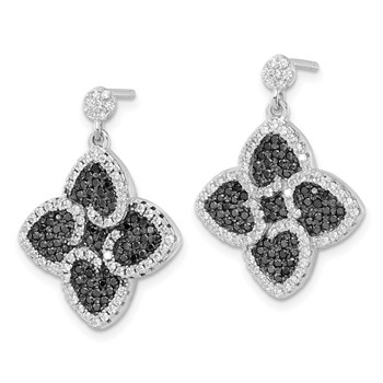 Sterling Silver Black & Clear CZ Brilliant Embers Hearts Dangle Earrings — alternate view