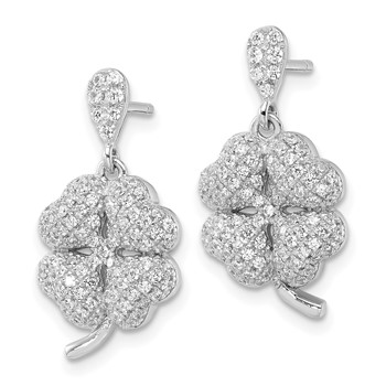 Sterling Silver & CZ Brilliant Embers 4-Leaf Clover Dangle Post Earrings — alternate view
