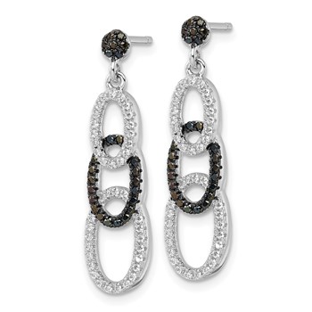 True Fire Sterling Silver Black & White  CZ Oval Dangle Post Earrings — alternate view