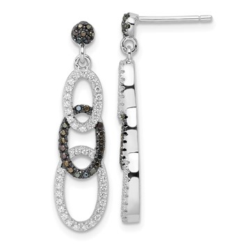 True Fire Sterling Silver Black & White  CZ Oval Dangle Post Earrings