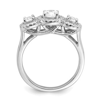 Brilliant Embers Sterling Silver Rhodium-plated 42 Stone Halo Micro Pavé CZ 3 Stone Ring — alternate view