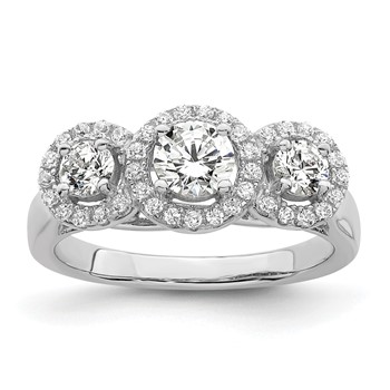 Brilliant Embers Sterling Silver Rhodium-plated 42 Stone Halo Micro Pavé CZ 3 Stone Ring