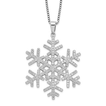 Brilliant Embers Sterling Silver Rhodium-plated 205 Stone 18 inch Micro Pavé CZ Snowflake Necklace with 2 Inch Extender