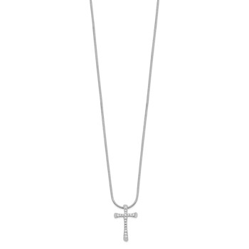 Brilliant Embers Sterling Silver Rhodium-plated 18 Stone 18 inch Micro Pavé CZ Cross Necklace with 2 Inch Extender — alternate view