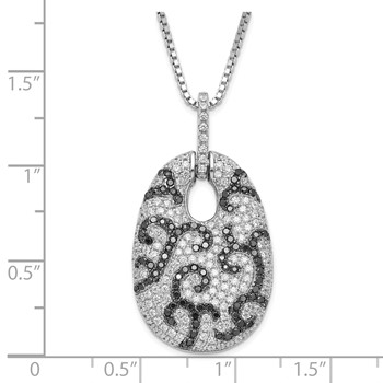 Sterling Silver Black & Clear CZ Brilliant Embers Oval w/ 2in ext Necklace — alternate view