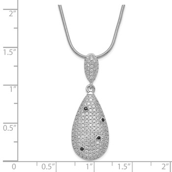 Sterling Silver Black & Clear CZ Brilliant Embers w/ 2in ext Teardrop Necklace — alternate view