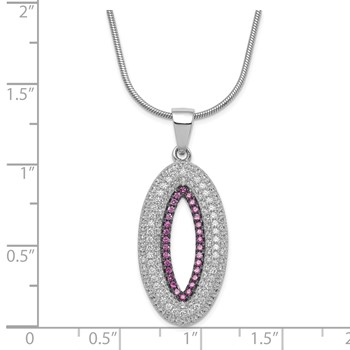Sterling Silver Pink & Clear CZ Brilliant Embers w/ 2in ext Necklace — alternate view