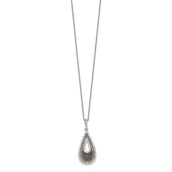 Brilliant Embers Sterling Silver Rhodium-plated 154 Stone 18 inch Micro Pavé Black and White CZ Teardrop Necklace with 2 Inch Extender — alternate view