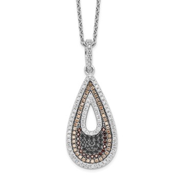 Brilliant Embers Sterling Silver Rhodium-plated 154 Stone 18 inch Micro Pavé Black and White CZ Teardrop Necklace with 2 Inch Extender