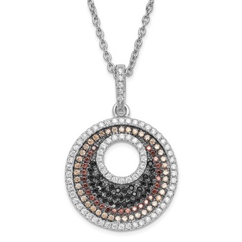 True Fire Sterling Silver & Multicolor CZ Circle w/ 2in ext Necklace
