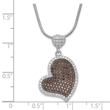True Fire Sterling Silver Brown & White CZ Heart w/ 2in ext Necklace — alternate view