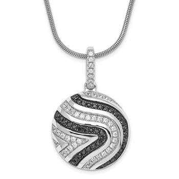 True Fire Sterling Silver Black & White CZ Circle w/ 2in ext Necklace