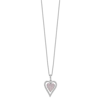 Brilliant Embers Sterling Silver Rhodium-plated 95 Stone 18 inch Micro Pavé White and Pink CZ Heart Necklace with 2 Inch Extender — alternate view