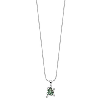 Brilliant Embers Sterling Silver Rhodium-plated 34 Stone 18 inch Micro Pavé Green CZ Frog Necklace with 2 Inch Extender — alternate view