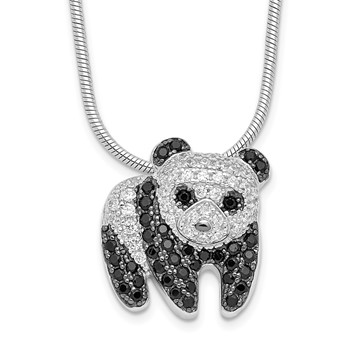 Brilliant Embers Sterling Silver Rhodium-plated 84 Stone 18 inch Micro Pavé Black and White CZ Panda Necklace with 2 Inch Extender