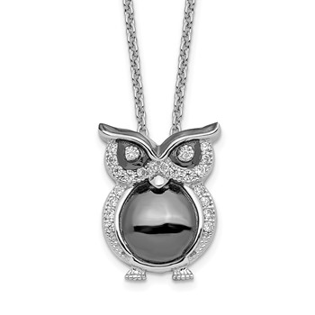 Brilliant Embers Sterling Silver Rhodium-plated 22 Stone 18 inch Micro Pavé CZ Owl Necklace with 2 Inch Extender