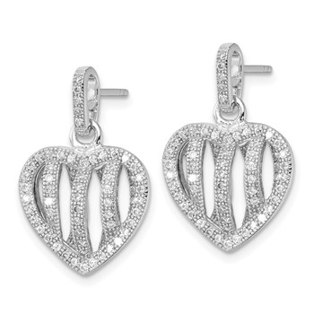 Sterling Silver & CZ Brilliant Embers Heart Dangle Post Earrings — alternate view