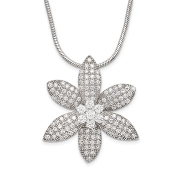 Sterling Silver & CZ Brilliant Embers Flower w/ 2in ext Necklace