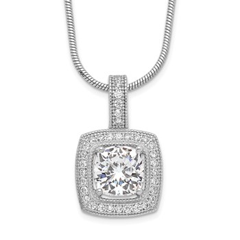 Brilliant Embers Sterling Silver Rhodium-plated 35 Stone 18 inch Micro Pavé CZ Necklace with 2 Inch Extender