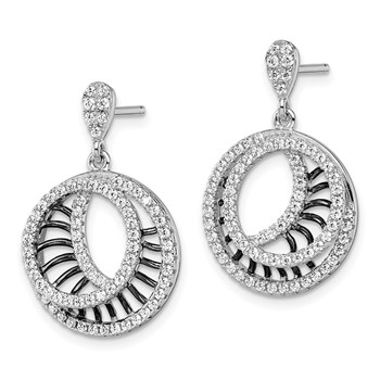 SS Rhodium-Plated Black CZ Brilliant Embers Polished Circle Earrings — alternate view
