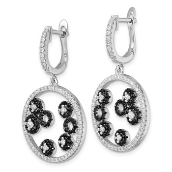 True Fire Sterling Silver Black & White CZ Circle Post Dangle Earrings — alternate view