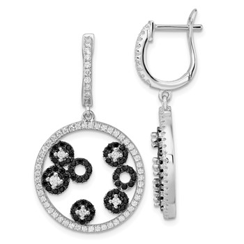 True Fire Sterling Silver Black & White CZ Circle Post Dangle Earrings