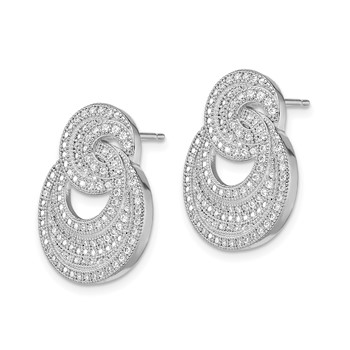 Brilliant Embers Sterling Silver Rhodium-plated 208 Stone Micro Pavé CZ Polished Circles Post Earrings — alternate view