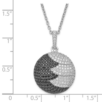 True Fire Sterling Silver Black & White CZ Circle w/ 2in ext Necklace — alternate view