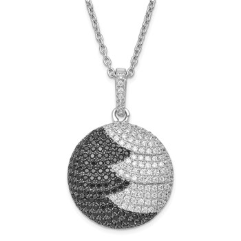 True Fire Sterling Silver Black & White CZ Circle w/ 2in ext Necklace