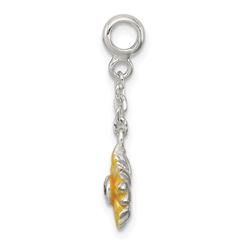 Sterling Silver Yellow Enameled Flower w/CZ 1/2in Dangle Enhancer — alternate view