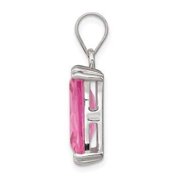 Sterling Silver Rectangle Pink CZ Pendant — alternate view