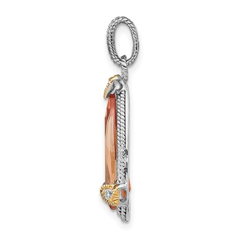Sterling Silver & Vermeil Rhodium-plated Champagne CZ Pendant — alternate view