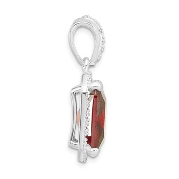 Sterling Silver Polished Red CZ Square Pendant — alternate view